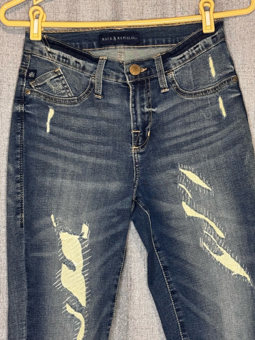 Rock & Republic Kashmiere Y2K Distressed Patchwork Skinny Jeans Size 6 - Picture 6 of 13